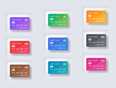 Debit Cards - Light Theme cards cards icons clean colors credit cards debit cards icons illustration illustrations light theme minimal modern money neumorphic design neumorphism ui ux vector icons vinodkumarpalli