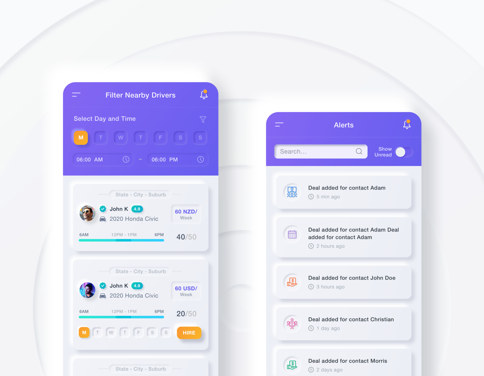 Drivers List & Alerts UI by Vinod Kumar Palli on Dribbble