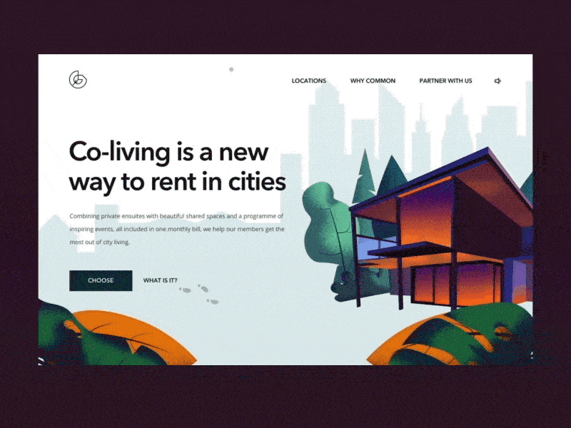 Greeny One after effects animation coliving concept design gif illustration motion ui web