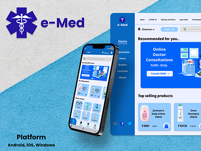 e-Med: An online Pharmacy APP app design illustration mobile pharmacy ui ux