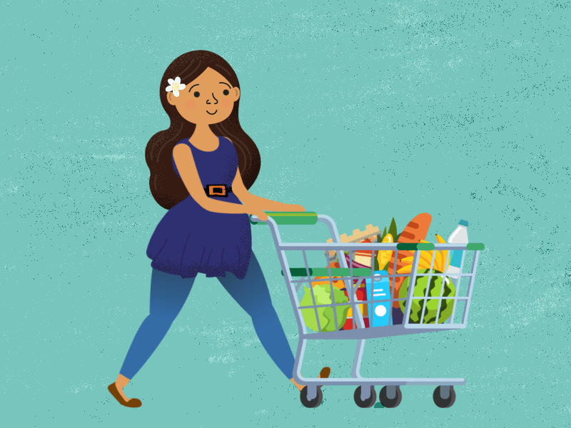 Shopping & Strolling after effects animation character animation gif groceries loop shopping cart walk cycle