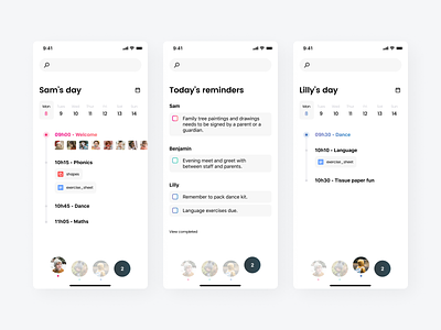 Sam's Day app clean design minimal mobile ui