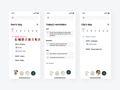 Sam's Day app clean design minimal mobile ui