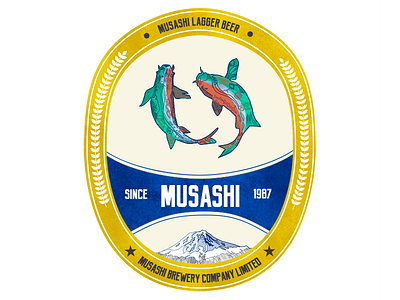 Musashi beer beer brewery company dragon fishes fuji golden japanese label lagger mountain musashi