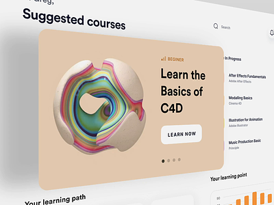3D Courses Management Dashboard 3d animation c4d course courses dashboad design interaction interface learning managment minimal online product ui ux web website
