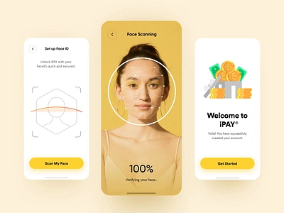 Face Verification Interaction for E-Wallet animation app design digital ewallet face face id face verification inspiration interaction minimal mobile scan ui ux wallet