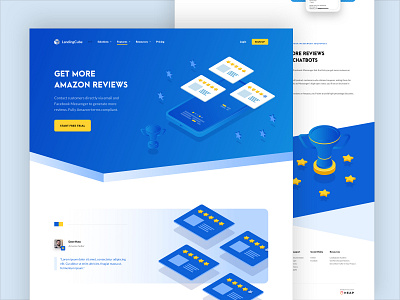 Landing Cube - Features / Reviews ads amazon blue design digital features grid illustration inspiration isometric minimal rankings ranks reviews sales typo typography web website