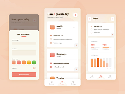 Habits tracker android app application brown design fairy habits iphone mobile mobile app red schedule tracker ui uiux ux