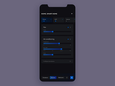 Home, Smart Home app application black clean dark dark theme dark ui flat home iphone iphonex minimal minimalism mobile smart smart home temperature ui uiux