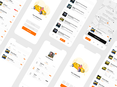 Taxi agregator. Redesign (v2.0) android app application cabinet car clean clean ui design iphone minimal mobile orange taxi ui uiux white yellow