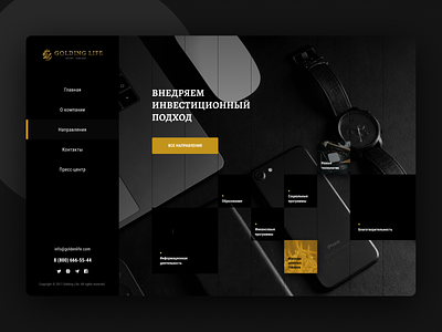 Golding Life - investment holding. black dark design gold grid holding investing investment landingpage lines money one page onepage site ui web website design