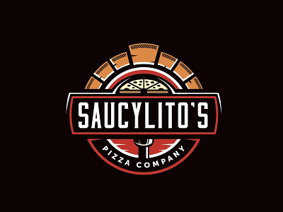 Saucylito's Pizza brick lockup logo oven pizza sign typography vintage