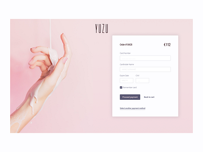 Credit card checkout page for YUZU beauty shop