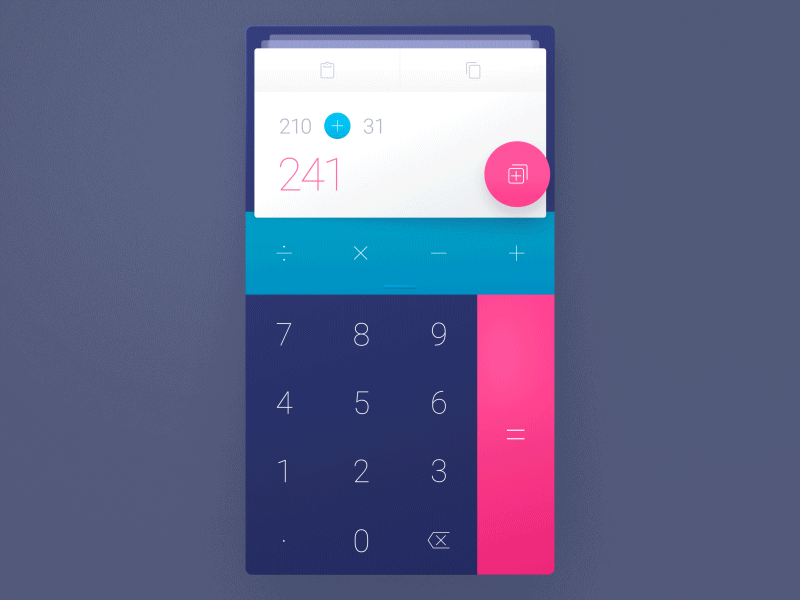 Calculator 2.0 calculator cards colorful history math scientific swipe tinder transition ui ux weekly ui