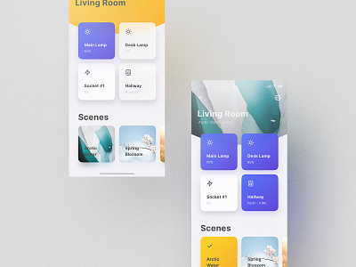 Mellow Theme Smart Home animation cards design experience grid home interaction interface motion philips hue photography smart smart home tiles ui ux