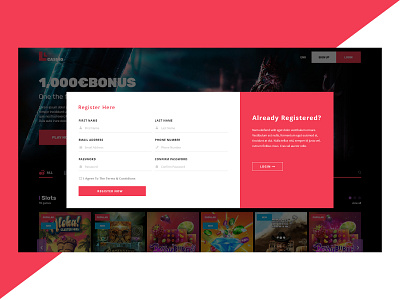 Casino Registration Page app design flat minimal ui ux vector website