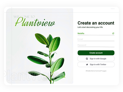 DailyUI 1 | Sign up Plantview beautiful daily dailyui design designconcept figma form green interface leaf signin signup ui uidaily uiux ux web webdesign