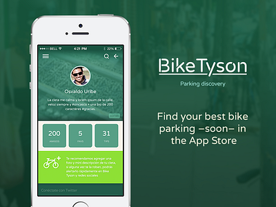 Bike Tyson App app bicicle bike iphone parking profile ui ux