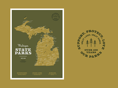 Michigan State Parks Map Print badge design illustration map michigan nature poster state parks vector vintage