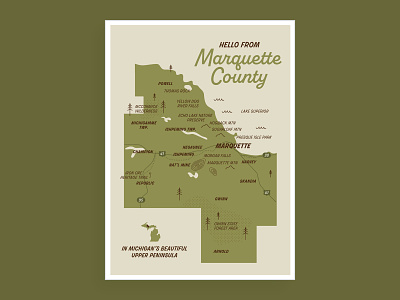 Marquette County Map map marquette michigan post card