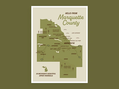 Marquette County Map map marquette michigan post card