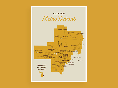 Metro Detroit Map detroit illustration map michigan postcard