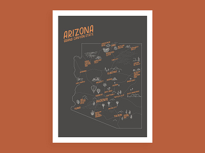 Arizona Map Poster arizona illustration map poster