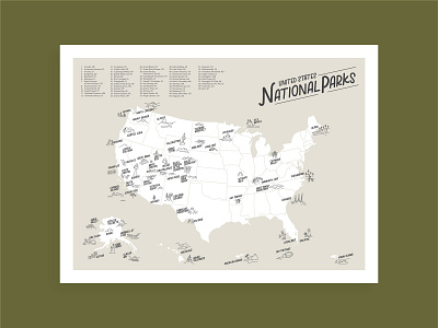 National Parks Map handlettering illustration map national parks poster