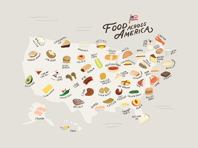 Food Across America Map america food illustration map poster procreate usa