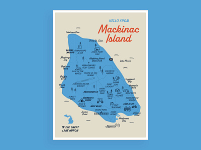 Mackinac Island Map illustration mackinac island map michigan postcard