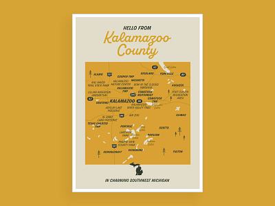 Kalamazoo County Map illustration kalamazoo map michigan postcard