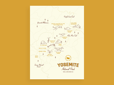 Yosemite National Park Map california illustration map national park postcard print yosemite