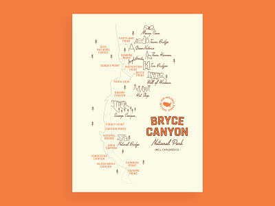 Bryce Canyon National Park Map badge bryce canyon illustration map national park postcard print travel utah