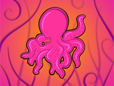 Hot Pink Octopus Sticker animal bright colors deep sea illustration marine neon ocean octopod octopus sea animal sea creature seaweed sticker sticker design tentacles underwater vector wild animal