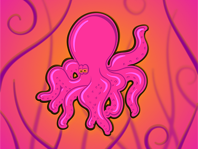 Hot Pink Octopus Sticker animal bright colors deep sea illustration marine neon ocean octopod octopus sea animal sea creature seaweed sticker sticker design tentacles underwater vector wild animal