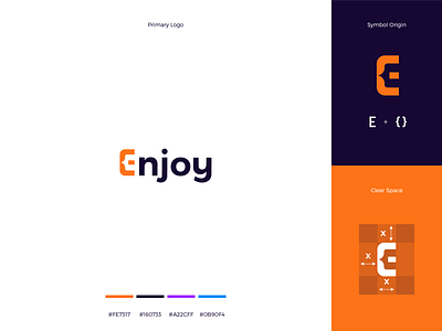 Enjoy Logo blue brand branding clear space developer flat guidelines guidlines logo orange purple vector