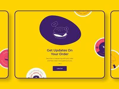 Serve Onboarding app branding burger dashboard deliveroo delivery food illustration onboarding pagination restaurant serve service stickers tablet uber ui updates ux yellow