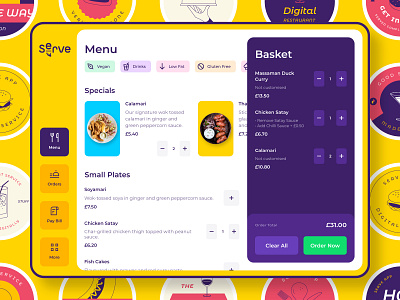 Serve App app brand branding dashboard delivery design drinks food illustration menu order red restaurant service sticker tablet thai uber ui yellow