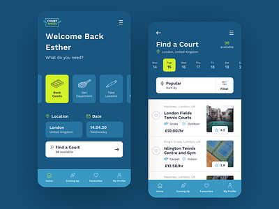 Court Angel Tennis App: Find A Court app blue design digital flat interface mobile sport tennis ui