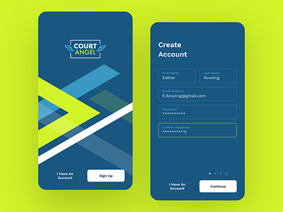 Court Angel Tennis App: Sign Up angel app blue court design digital flat graphic interface sport