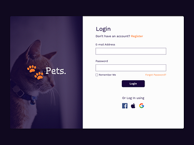 Pets Login Page branding design desktop graphic design illustration ux web