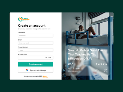 Hostel Sign Up Screen