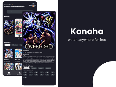 Konoha App app branding design graphic design movie ui
