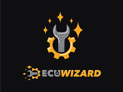 ECU Wizard artwork brand cars design ecu gear gold grey logo mechanic orange silver sketch spanner vector wizard