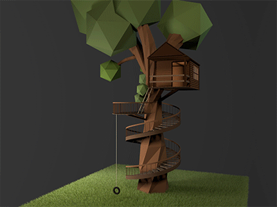Low-poly treehouse c4d low poly mt.mograph treehouse