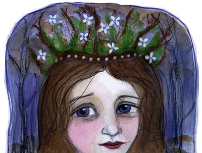 Folktaleweek Crown Queen Mab character design folklore folktale illustration portrait painting watercolor painting