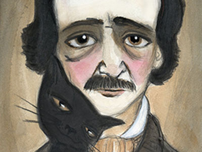 Edgar Allan Poe And The Black Cat edgar allan poe illustration watercolor writers portraits