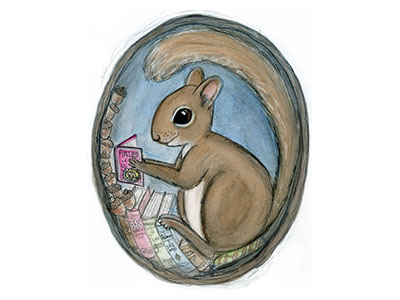 Sherman Squirrel Reads a Tale animal animal illustration animals with books art books childrens illustration illustration kids squirrel watercolor painting