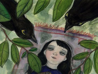 A Gothic Tale by Debra Styer dreaming ill illustration literature nature painting portrait painting ravens reading watercolor