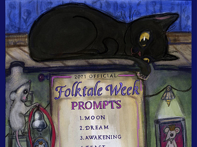 Folktale Week Prompt List. animal art art cat childrensbook folktaleweek artchallenges illustration kidlitart mice painting watercolor